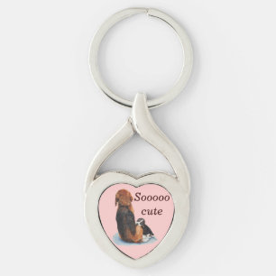 schattige puppy beagle met mum dog realist art sleutelhanger