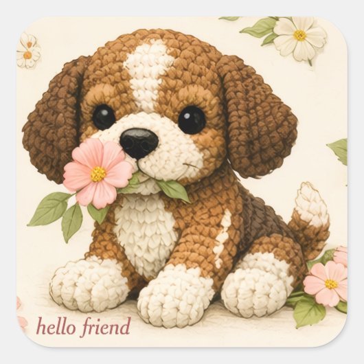 Schattige Puppy Bloem Vlinder Sticker – Whimsical (Voorkant)