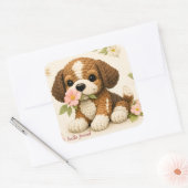 Schattige Puppy Bloem Vlinder Sticker – Whimsical (Envelop)
