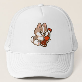 Schattige Puppy Die Een Frisdrankfles Knuffelt Trucker Pet