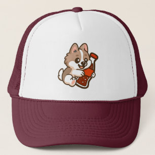 Schattige Puppy Die Een Frisdrankfles Knuffelt Trucker Pet