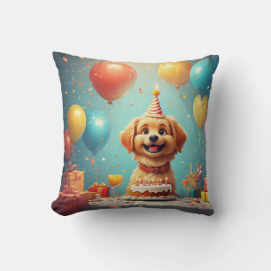 Schattige Puppy Die Verjaardagsfeest Viert Met Cak Kussen