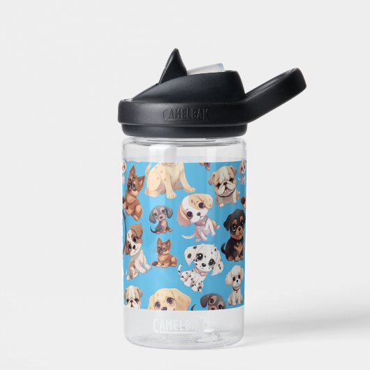 Schattige Puppy Dog Blauw Monogram Waterfles (Links)