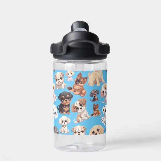Schattige Puppy Dog Blauw Monogram Waterfles (Achterkant)