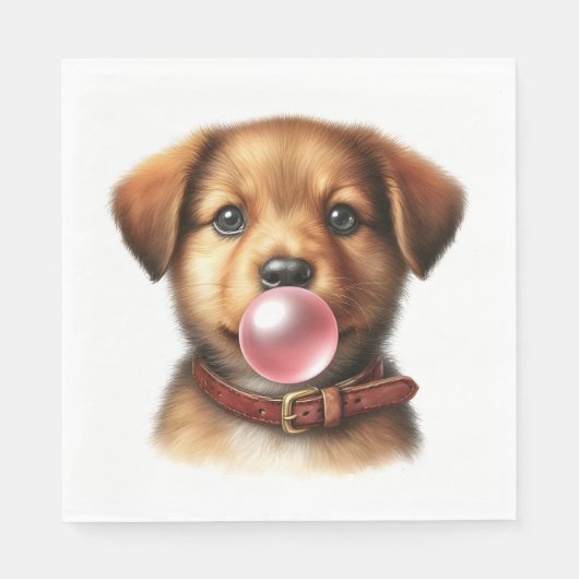 Schattige Puppy Dog Blowing Bubble Gum Party Servet (Voorkant)