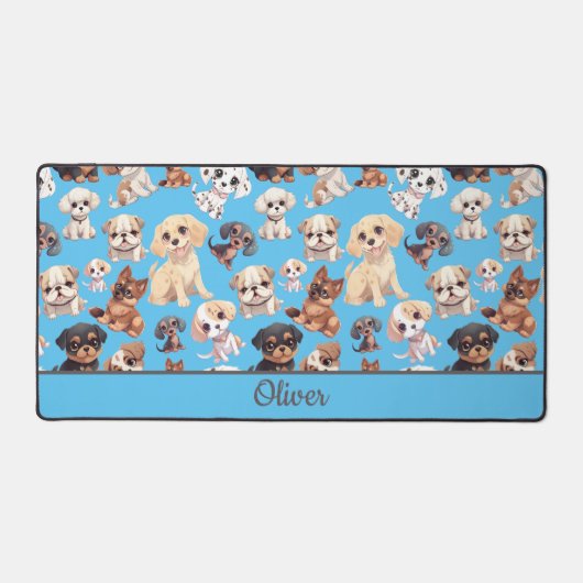 Schattige Puppy Dog Blue Bureaumat (Voorkant)