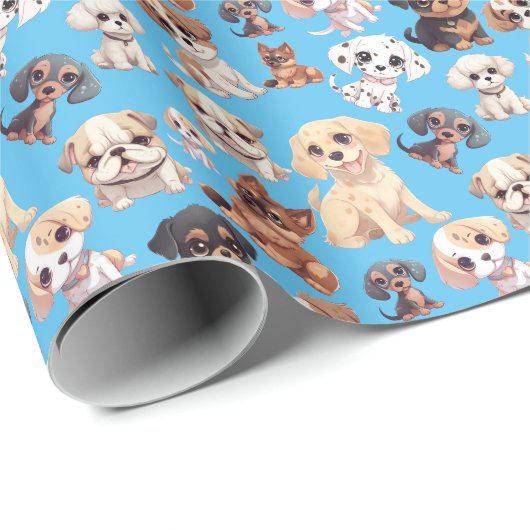 Schattige Puppy Dog Blue Cadeaupapier (Rol Hoek)