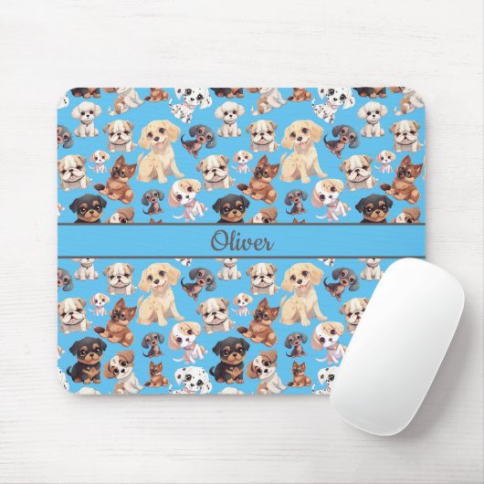 Schattige Puppy Dog Blue Muismat (Met muis)