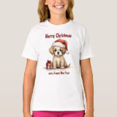 Schattige Puppy Dog Dragen een Santa Hat Vrolijk K T-shirt (Voorkant)