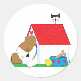Schattige Puppy Dog House Ronde Sticker