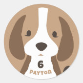 Schattige Puppy Dog Leeftijd & Naam Kind Verjaarda Ronde Sticker (Voorkant)