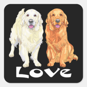 Schattige Puppy Dog Love Cartoon Golden Retriever Vierkante Sticker
