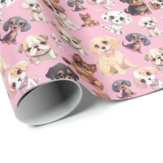 Schattige Puppy Dog Pink Cadeaupapier (Rol Hoek)