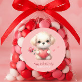 Schattige Puppy Dog Rood Hart RozeHappy Valentijns Ronde Sticker