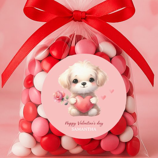 Schattige Puppy Dog Rood Hart RozeHappy Valentijns Ronde Sticker