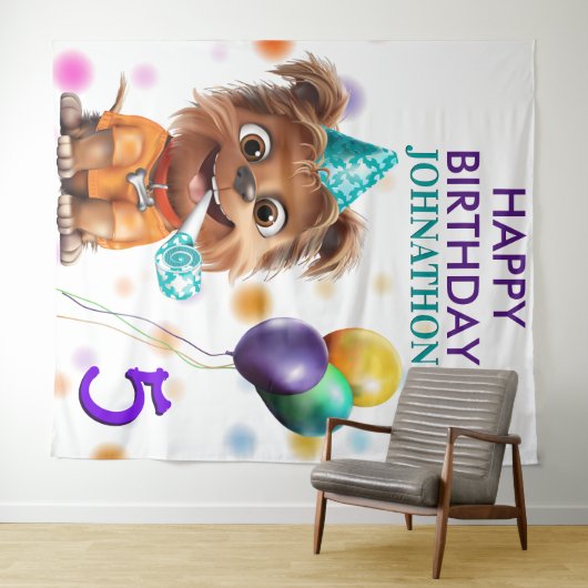 Schattige Puppy Dog Verjaardagsfeestje Achtergrond Wandkleed (In Situ (horizontaal))