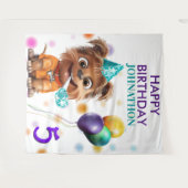 Schattige Puppy Dog Verjaardagsfeestje Achtergrond Wandkleed (Voorkant (horizontaal))