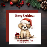 Schattige Puppy Dragen een Santa Hat Dog Christmas Feestdagenkaart<br><div class="desc">Vier het vakantieseizoen met onze schattige Schattigee Puppy Merry Christmas Holiday Kaart! Dit hartverwarmende wenskaart is voorzien van een onweerstaanbaar schattige puppy die een feestelijke kerstmuts opdraagt, die zeker vreugde en glimlach brengt bij iedereen die het ontvangt. Of u nu warme wensen stuurt naar vrienden, familie of collega's, deze charmante...</div>