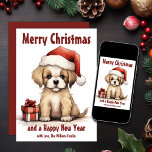 Schattige Puppy Dragen een Santa Hat Dog Christmas Feestdagenkaart<br><div class="desc">Vier het vakantieseizoen met onze schattige Schattigee Puppy Merry Christmas Holiday Kaart! Dit hartverwarmende wenskaart is voorzien van een onweerstaanbaar schattige puppy die een feestelijke kerstmuts opdraagt, die zeker vreugde en glimlach brengt bij iedereen die het ontvangt. Of u nu warme wensen stuurt naar vrienden, familie of collega's, deze charmante...</div>