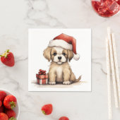 Schattige Puppy Dragen een Santa Hat Dog Christmas Servet (Insitu)