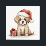 Schattige Puppy Dragen een Santa Hat Dog Christmas Servet<br><div class="desc">Schattige Puppy Dragen een Santa Hat Dog Kerstservetten</div>