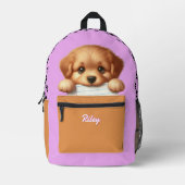 Schattige Puppy Eating Huiswerk Roze en Bruin Bedrukte Rugzak (Voorkant)