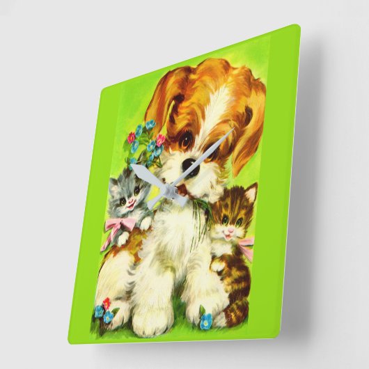 schattige puppy- en glimlachkeukens vierkante klok (Hoek)