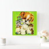 schattige puppy- en glimlachkeukens vierkante klok (Huis)