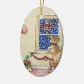 schattige puppy en kerstkerstfeest keramisch ornament (Links)