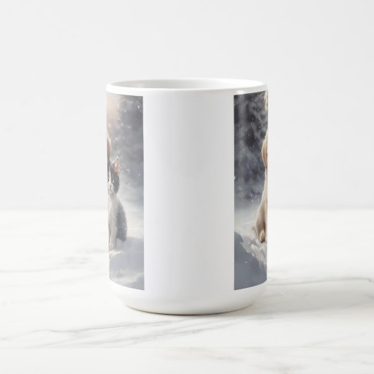 Schattige Puppy en Kitten in Snow Koffiemok (Center)