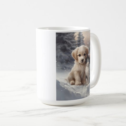 Schattige Puppy en Kitten in Snow Koffiemok (Voorkant rechts)