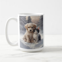 Schattige Puppy en Kitten in Snow