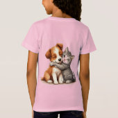 Schattige puppy en kitten knuffelen met warme glim t-shirt (Achterkant)