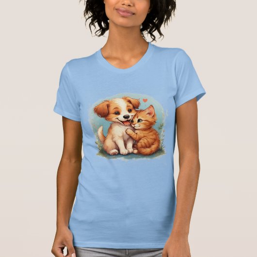 Schattige puppy en kitten knuffelen t-shirt (Voorkant)