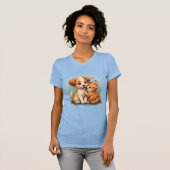 Schattige puppy en kitten knuffelen t-shirt (Voorkant volledig)