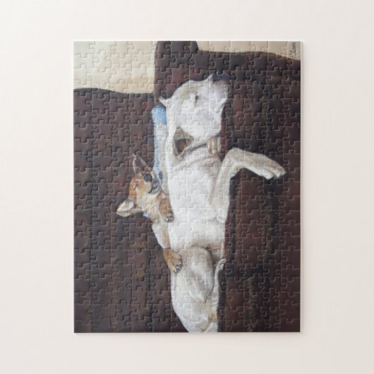 schattige puppy en slaappende witte hond legpuzzel (Verticaal)