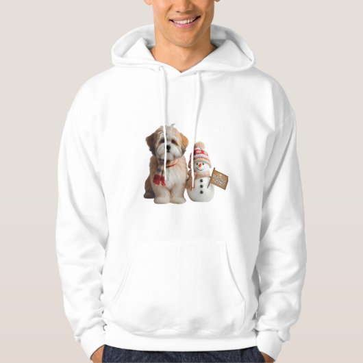 "Schattige Puppy en Sneeuwman Winter Hoodie (Voorkant)