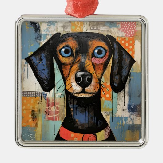Schattige Puppy Funny Dog Mixed Media Dier Pet Metalen Ornament (Voorkant)