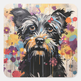 Schattige Puppy Funny Dog Mixed Media Dier Pet Vierkante Sticker