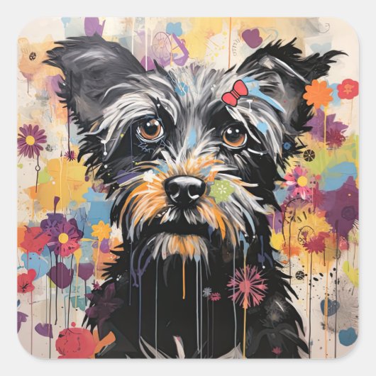 Schattige Puppy Funny Dog Mixed Media Dier Pet Vierkante Sticker (Voorkant)