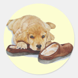 schattige puppy golden rekhoning die slippers sloo ronde sticker