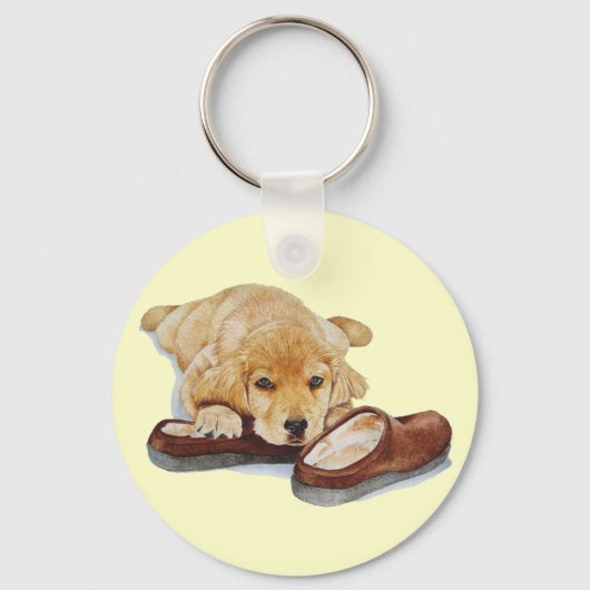 schattige puppy golden rekhoning die slippers sloo sleutelhanger (Voorkant)
