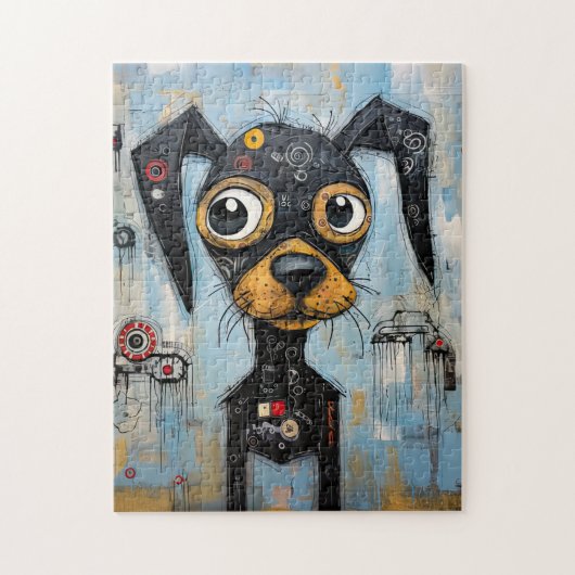 Schattige Puppy Grappige Hond Mixed Media Dier Hui Legpuzzel (Verticaal)