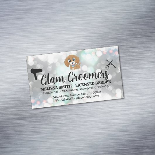Schattige Puppy | Haarverzorgingsgereedschap | Bok Magnetisch Visitekaartje (Voorbeeld)