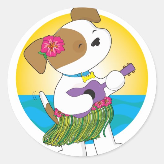 Schattige Puppy Hawaii Ronde Sticker (Voorkant)