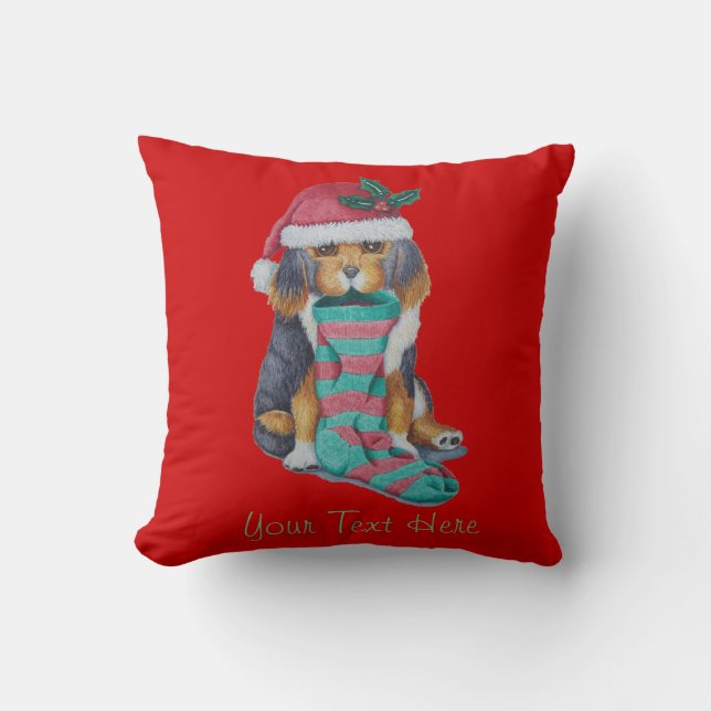 schattige puppy hond gekleed voor kerst kussen (Voorkant)
