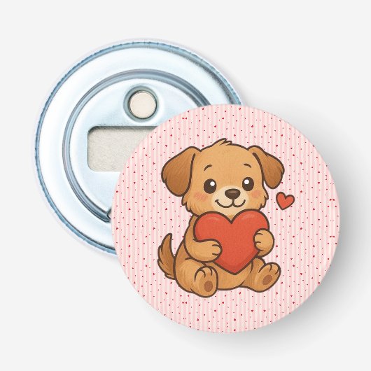 Schattige puppy/hond Valentijnsdag Button Flesopener (Voorkant)