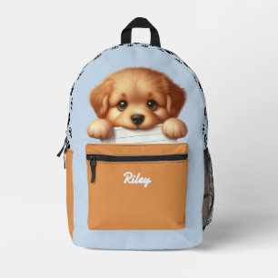 Schattige Puppy Huiswerk Eter Lichtblauw Bruine Ki Bedrukte Rugzak
