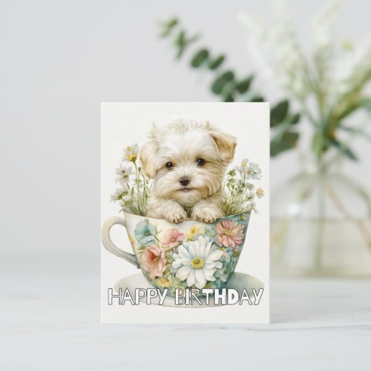Schattige puppy in een theekopje briefkaart (Staand voorkant)