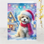 Schattige puppy in het kerstdorp kaart (Gele Bloem)